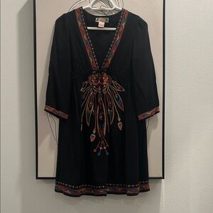 Boho Black Dress with Vibrant Embroidery